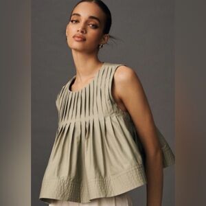 Anthropologie Olive Green Pleated Blouse